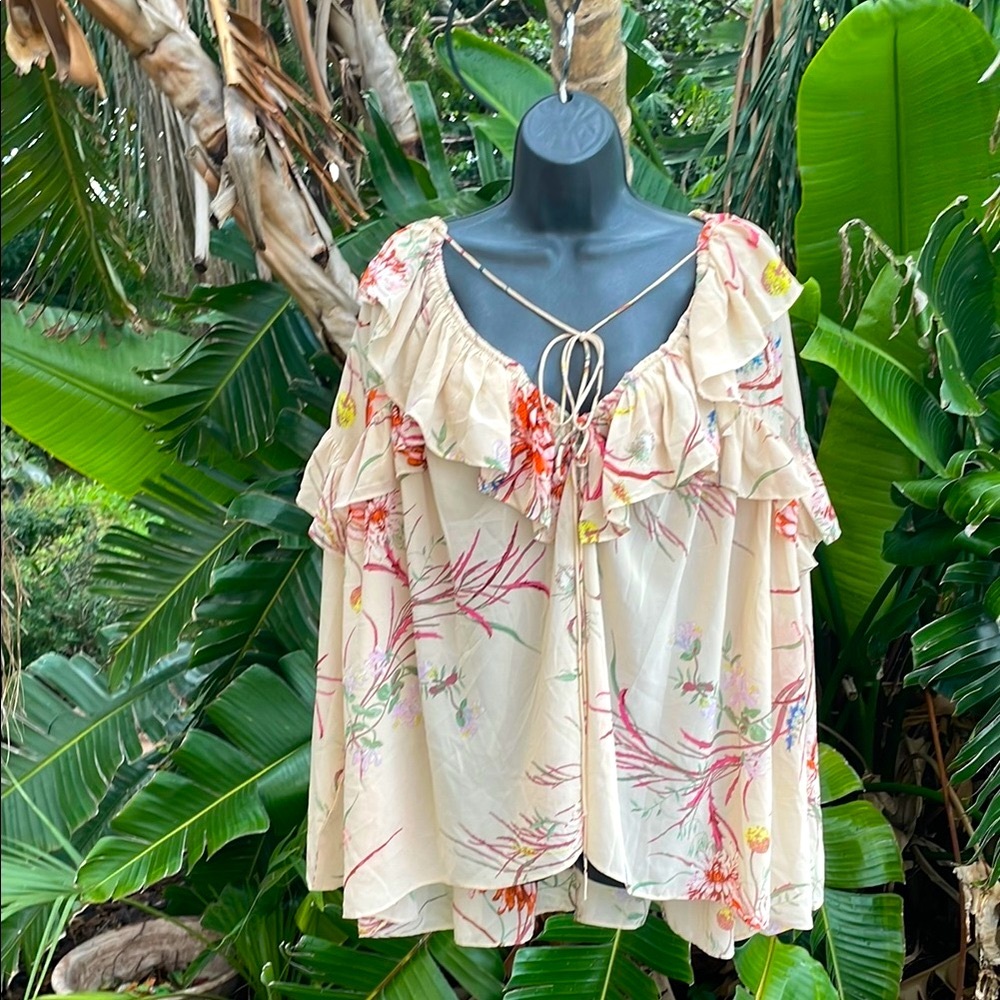 H&M ruffled floral statement oversized sleeve bohemian blouse
